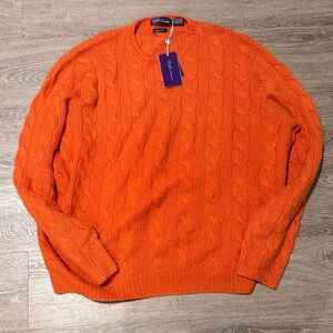 Ralph Lauren Purple Label Orange Cable Knit Crewneck Sweater